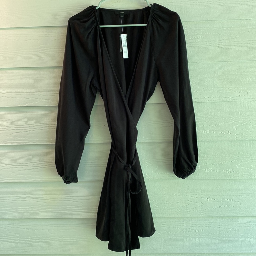 NWT J Crew black wrap mini dress. Size small.
